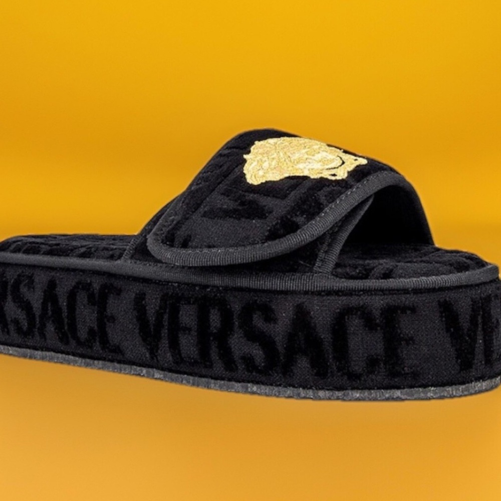 Versace Men's Black and Gold Slides